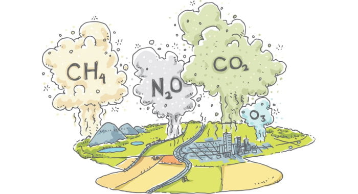 Cartoon drawing of greenhouse gases