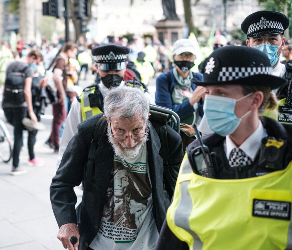 Older protester in London