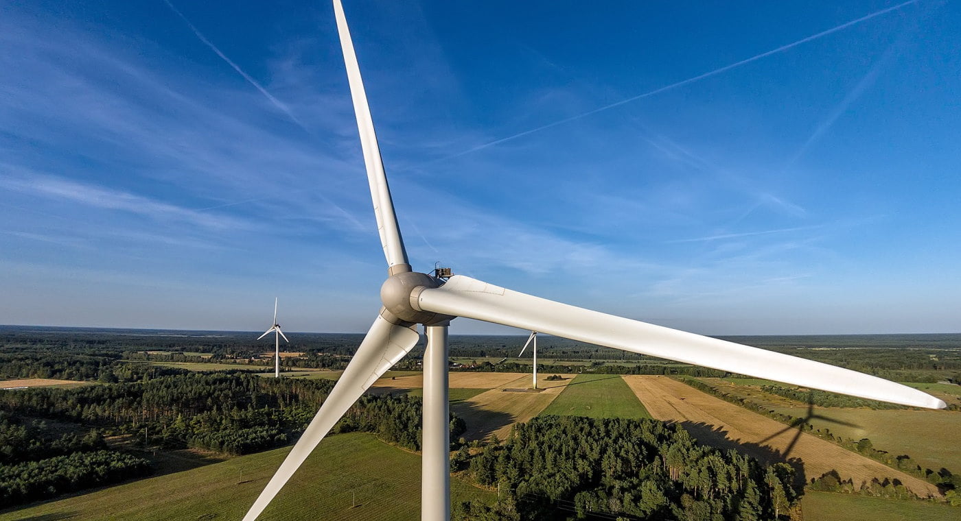 Aerial view of windmill in Estonia