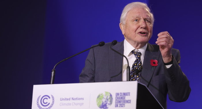 David Attenborough speaking at COP26