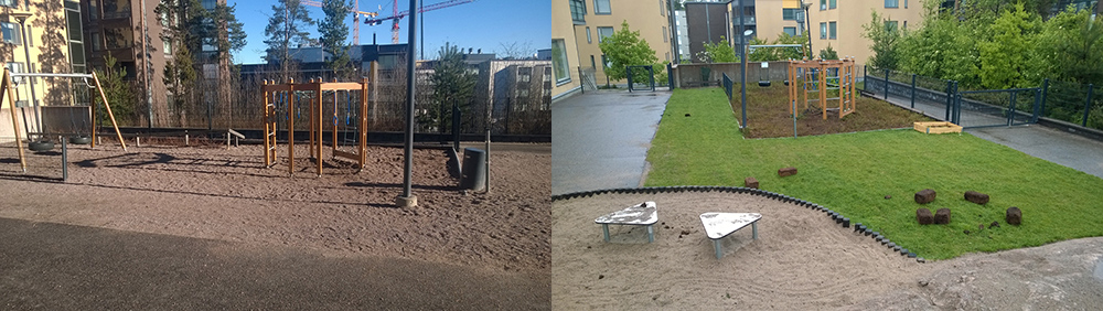 Before and after shot of daycare yard