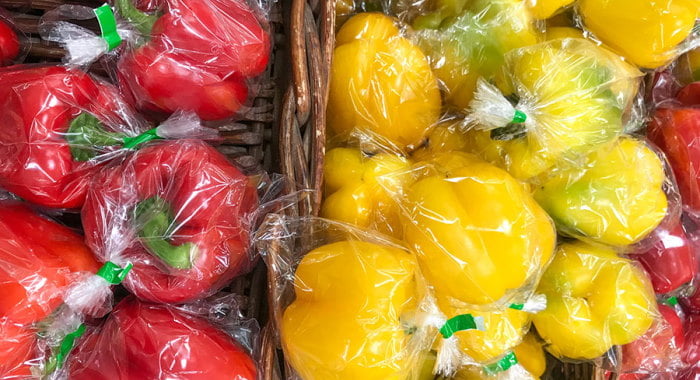 Individually plastic wrapped peppers